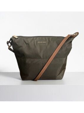 Michael Kors Olive Green Nylon Shoulder Bag with Gold Hardware